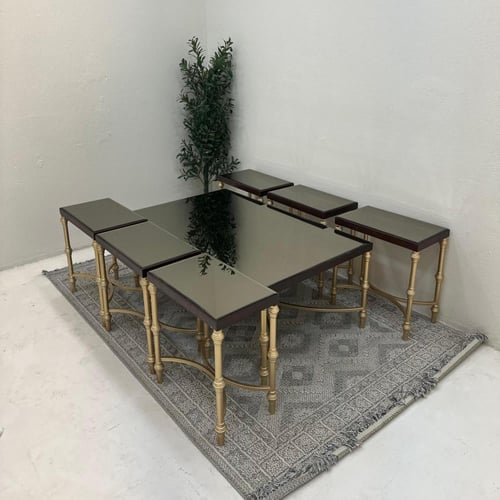 طقم طاولات 7 قطع سطح مرايا قاعده حديد لون ذهبي
