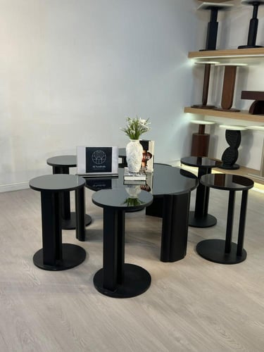 طقم طاولات بوهيمي دائري 7قطع مرايا اسود