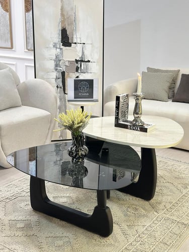 طاولتين قهوة سطح الطاولة الاولى بديل الرخام ترافنت...