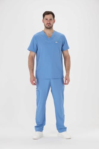 تيشيرت سكراب طبي رجالي كلاسيك لون ازرق فاتح