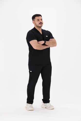 بنطلون سكراب طبي رجالي مرن لون أسود