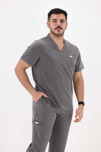 بنطلون سكراب طبي رجالي مرن لون رمادي فاتح