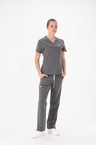 تيشيرت سكراب طبي نسائي مرن لون رمادي فاتح