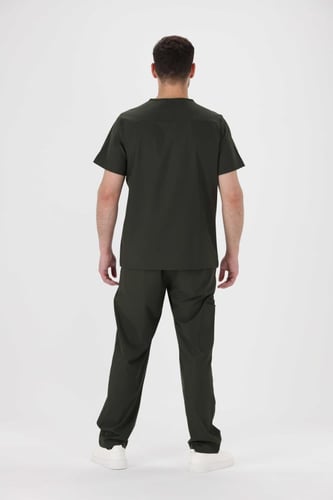 بنطلون سكراب طبي رجالي كلاسيك لون زيتي غامق