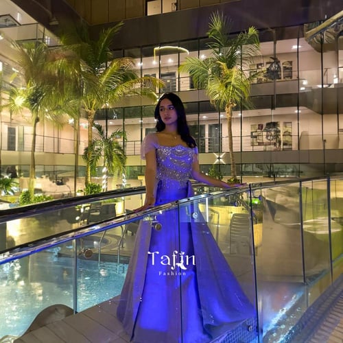 فستان سهرة لون بيج خامة باربي