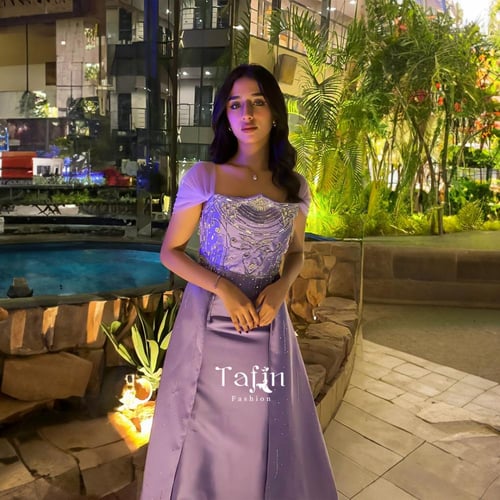 فستان سهرة لون بيج خامة باربي