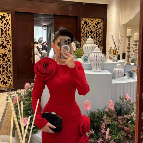 فستان احمر فاتح قصه سمكه مميز