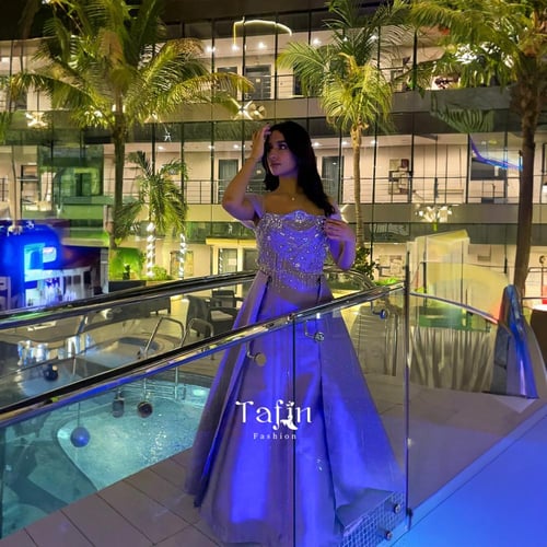 فستان سهرة لون بيج خامة باربي