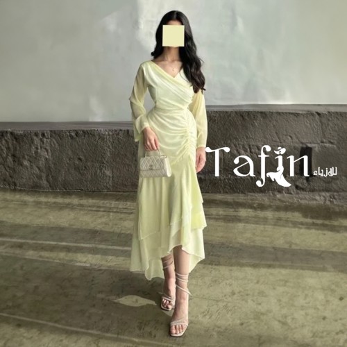 فستان اصفر ميدي زم