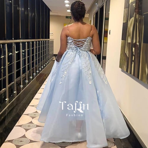 فستان ملكة مشجر لون سماوي