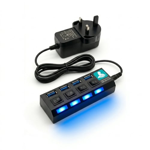 توصيلة USB رباعية ذكية - تحكم فردي بـ 4 منافذ وإضا...