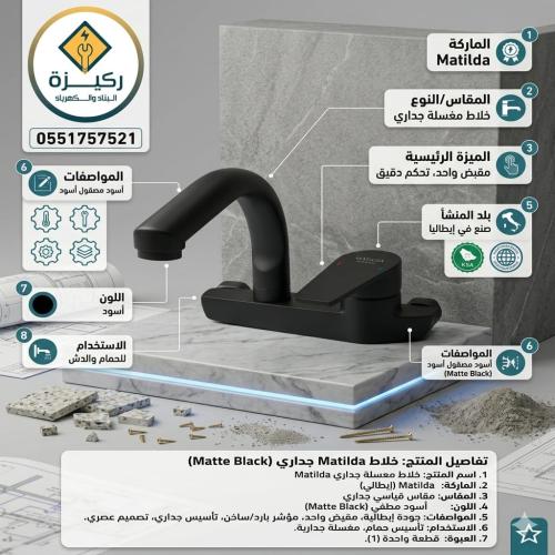 خلاط مجلى جداري اسود