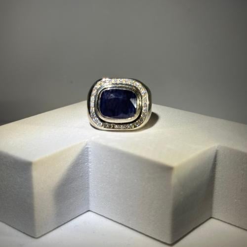 خاتم فضة فاخر بحجر طبيعي مميز زفير مطعم بالزركون ا...