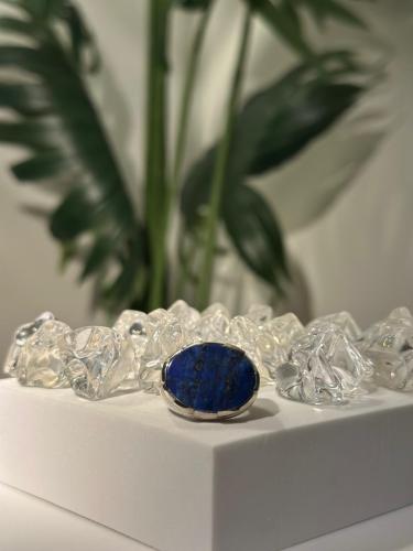 خاتم فضة فاخر بحجر لابيس لازورد الطبيعي