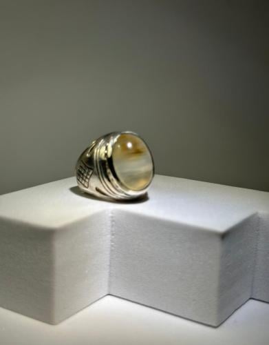 خاتم فضة فاخر مع حجر العقيق الطبيعي