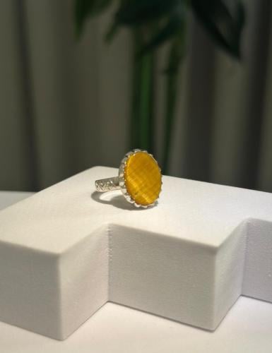 خاتم فضة فاخر بحجر عين النمر الطبيعي