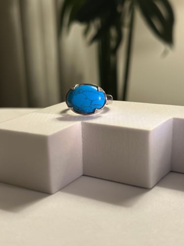 خاتم فضة فاخر بحجر فيروزي مميز