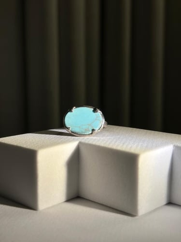 خاتم فضة فاخر بحجر فيروزي