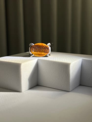 خاتم فضة فاخر بحجر طبيعي عين النمر