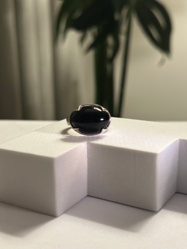 خاتم فضة فاخر بحجر اسود طبيعي