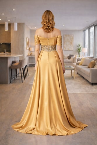 فستان سهرة راقٍ بتصميم كورسيه مطرّز