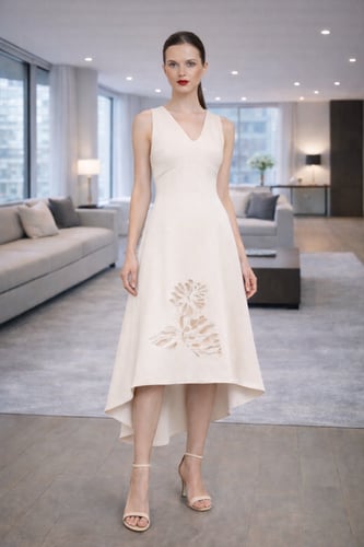 فستان سهرة بتصميم أنيق مع تفاصيل مشغولة في الجزء ا...