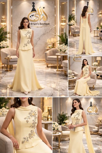 فستان إشراقة الفخامة مطرز بالكريستال بوشاح ملكي