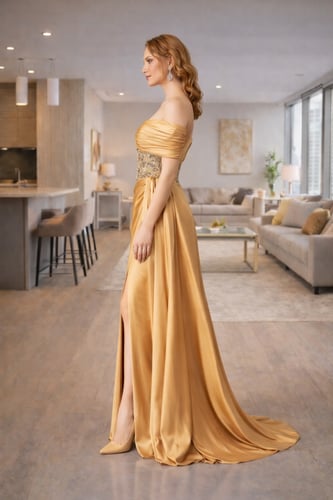 فستان سهرة راقٍ بتصميم كورسيه مطرّز
