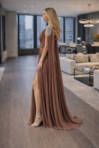 فستان سهرة كيب بلون موف غباري