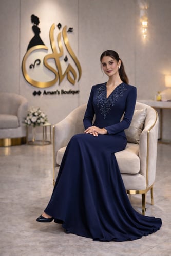 فستان الأميرة الملكي بلون الكحلي الداكن بتطريز كري...