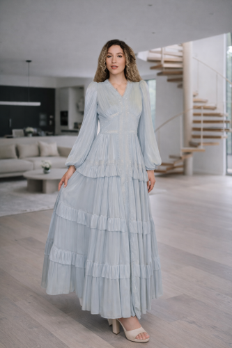 فستان سهرة بتصميم منفوش بأكمام طويلة لإطلالة أنثوي...