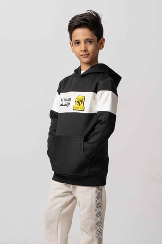 هودي نادي الاتحاد بشريط أبيض وشعار النادي أطفال