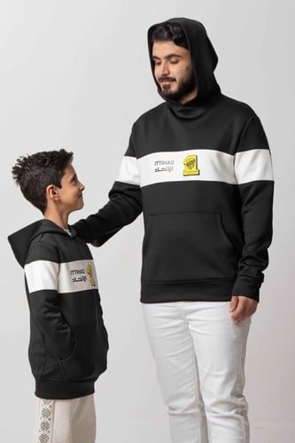 هودي نادي الإتحاد اسود بشريط أبيض وشعار النادي