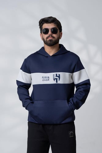 هودي نادي الهلال بشريط أبيض وشعار النادي