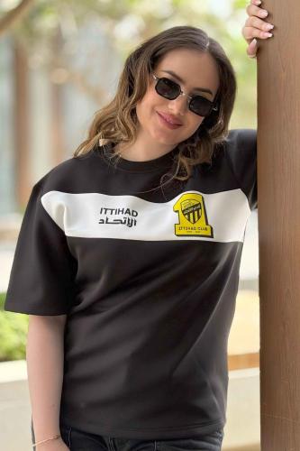 تيشرت الإتحاد أسود بشريط أبيض مائل