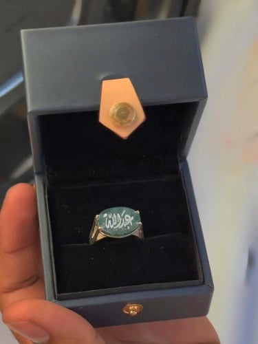 خاتم ملكي مقبض فضه عيار 925 - اخضر معرق