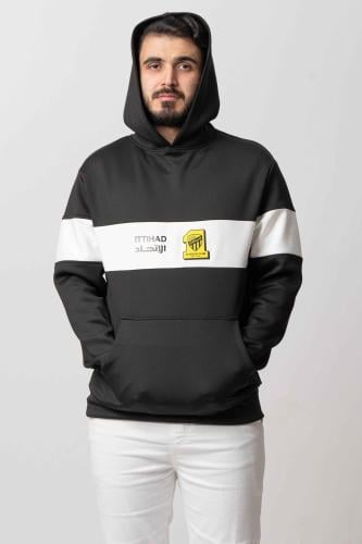 هودي نادي الإتحاد اسود بشريط أبيض وشعار النادي