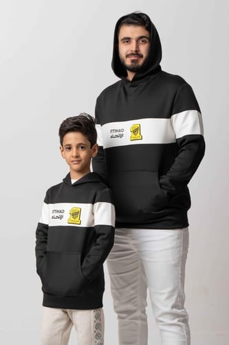 هودي نادي الإتحاد اسود بشريط أبيض وشعار النادي