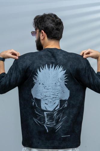 تيشرت كحلي بتصميم شخصية غوجو ساتورو