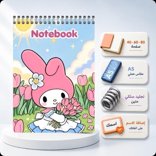 نوت بوك A5 مخصص بالاسم - ماي ميلودي والزهور
