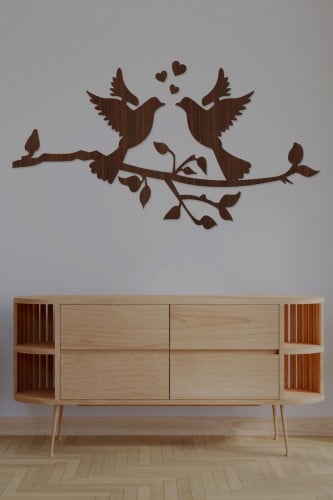 لوحة خشبية بنقشة "شجرة عصافير الحب"