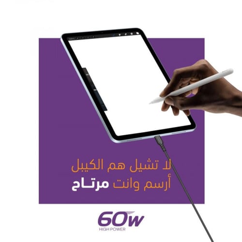 كيبل تايب سي سيرج 60 واط - 2 متر - اسود