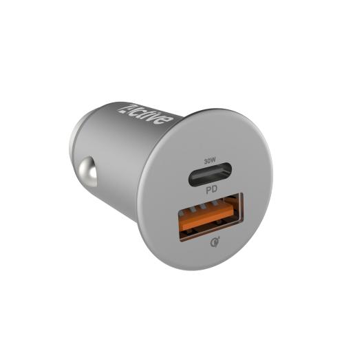 شاحن سيارة Go Metal Silver بمنفذ USB-A ومنفذ Type-...