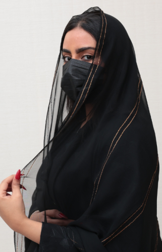 طرحة حرير طبيعي 5 خطوط فصوص ذهبي 853