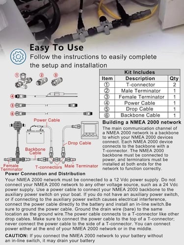 NMEA 2000 Starter Kit, Power Drop Backbone Cable F...