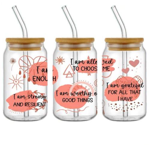 كوب زجاجي برسومات تحفيزيه 6