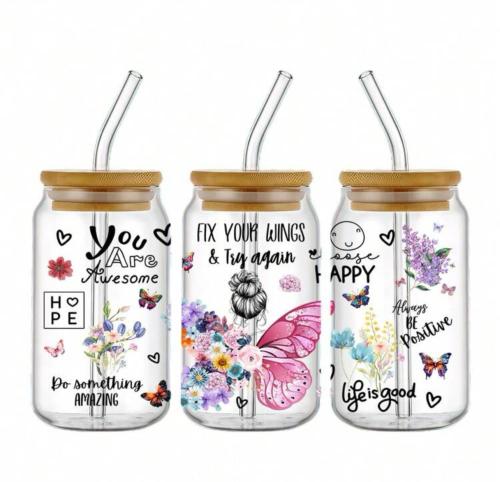 كوب زجاجي كلمات تحفيزيه 1