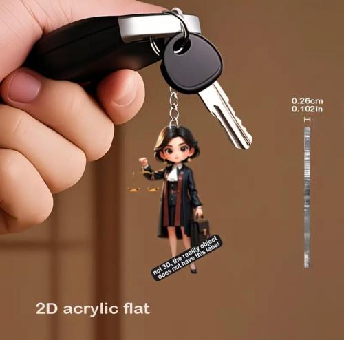 ميدالية مفاتيح محامية – تصميم أكريليك مسطح 2D ⚖️