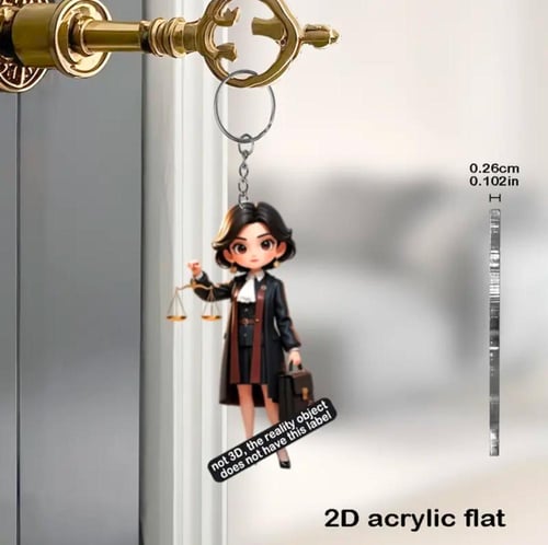 ميدالية مفاتيح محامية – تصميم أكريليك مسطح 2D ⚖️