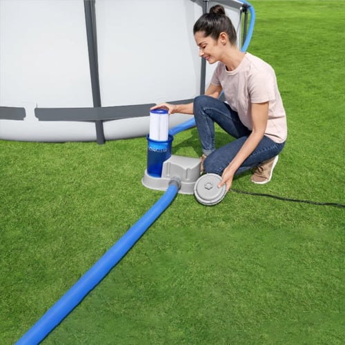 فلتر تنظيف مسبح برأسين أزرق شفاف 1500 جالون